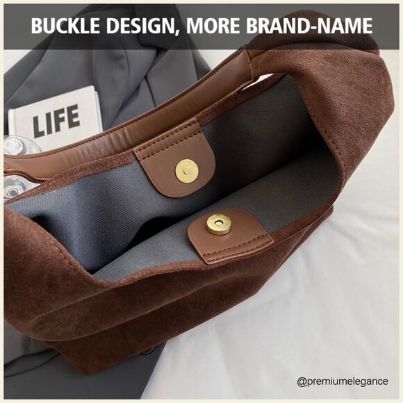 Faux Suede Hobo Tote Bag Large Capacity Everyday Purse - Picture 5 of 7